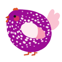 A plum and rose chicken with a speckle pattern