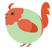 A gluppy and vermilion chicken with a head pattern