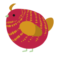 A crimson and ochre chicken with a bar pattern