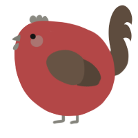 A red and bark chicken