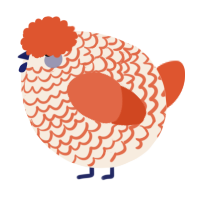 A cream and vermilion chicken with a lace pattern