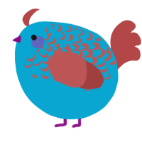 A cerulean and red chicken with a half-lace pattern
