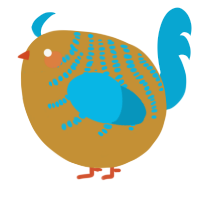 A gold and cerulean chicken with a half-bar pattern