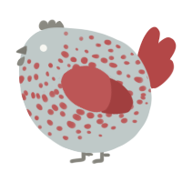 A silver and red chicken with a speckle pattern