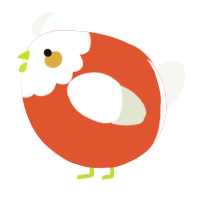 A vermilion and white chicken with a head pattern
