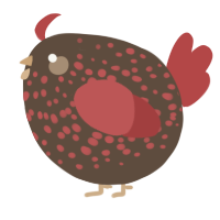 A bark and red chicken with a speckle pattern