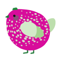 A fuchsia and gluppy chicken with a speckle pattern