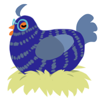 Cyra, a yellow and orange chicken with a bar pattern
