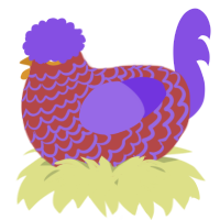 A red and blurple chicken with a lace pattern