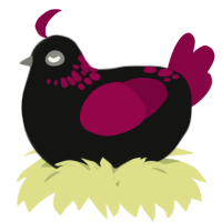 A black and maroon chicken with a neck-speckle pattern