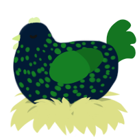 A tumblr and leaf chicken with a speckle pattern