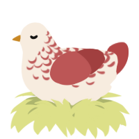A cream and red chicken with a half-lace pattern