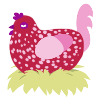 A crimson and pink chicken with a speckle pattern