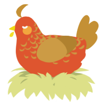 A vermilion and gold chicken with a half-lace pattern