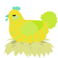 A yellow and lime chicken with a bar pattern