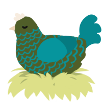 A olive and teal chicken with a lace pattern