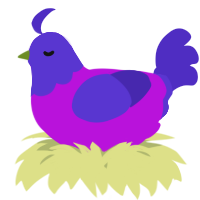 A amethyst and indigo chicken with a head pattern