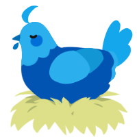 A ultramarine and sky chicken with a head pattern