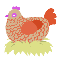 A beige and vermilion chicken with a lace pattern