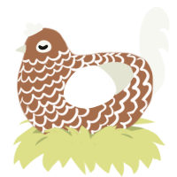 Binary, a brown and white chicken with a lace pattern