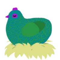A teal and viridian chicken with a double-lace pattern