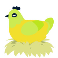 A yellow and lime chicken with a head pattern