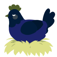 A navy and tumblr chicken with a head pattern