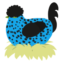 A sky and sable chicken with a speckle pattern