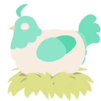 A cream and mint chicken with a head pattern