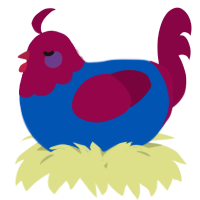 A ultramarine and maroon chicken with a head pattern