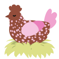 A russet and pink chicken with a speckle pattern