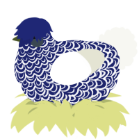 A navy and white chicken with a double-lace pattern