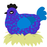 A indigo and sapphire chicken with a speckle pattern