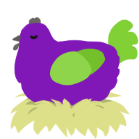A violet and grass chicken