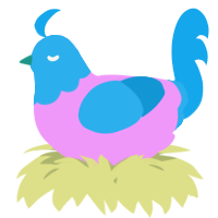 A lavender and sky chicken with a head pattern