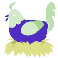 A indigo and gluppy chicken with a head pattern