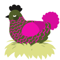 A olive and fuchsia chicken with a lace pattern