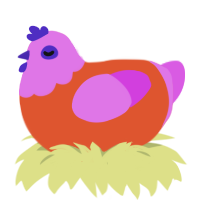 A vermilion and orchid chicken with a head pattern