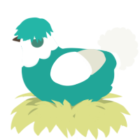 A turquoise and white chicken with a head pattern