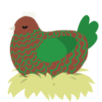 A russet and viridian chicken with a lace pattern