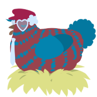 A red and sea chicken with a bar pattern