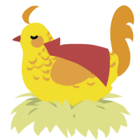 A yellow and orange chicken with a half-lace pattern