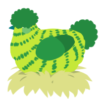 A lime and viridian chicken with a bar pattern