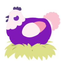 A violet and rose chicken with a head pattern