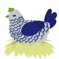 Spotted Neon, a silver and navy chicken with a lace pattern