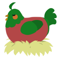 A red and leaf chicken with a head pattern