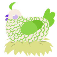 A cream and grass chicken with a lace pattern