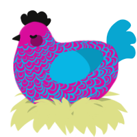 A fuchsia and cerulean chicken with a double-lace pattern