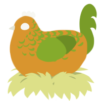 A orange and chartreuse chicken with a half-lace pattern