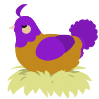 A ochre and violet chicken with a head pattern